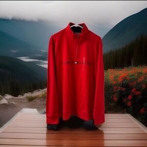 NWT Tommy Hilfiger Red 1/4 Zip Pullover Mock Neck Sweater Men’s Large